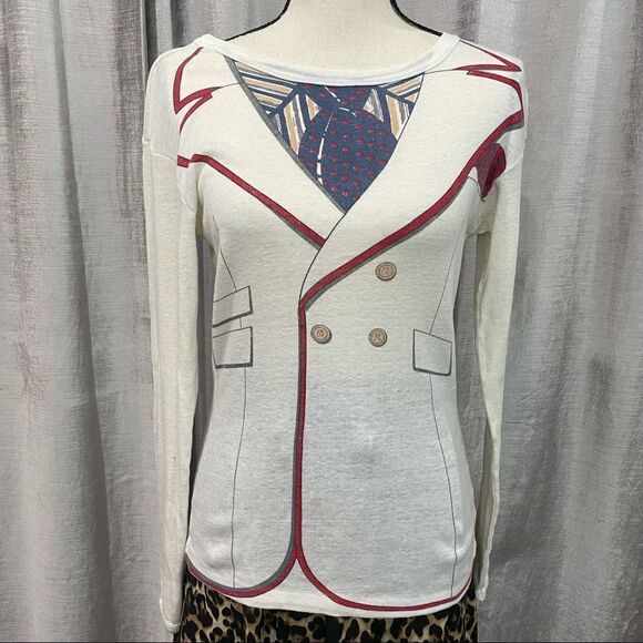 VINTAGE Suit Print Retro Long Sleeve Shirt 😊 - Picture 1 of 11